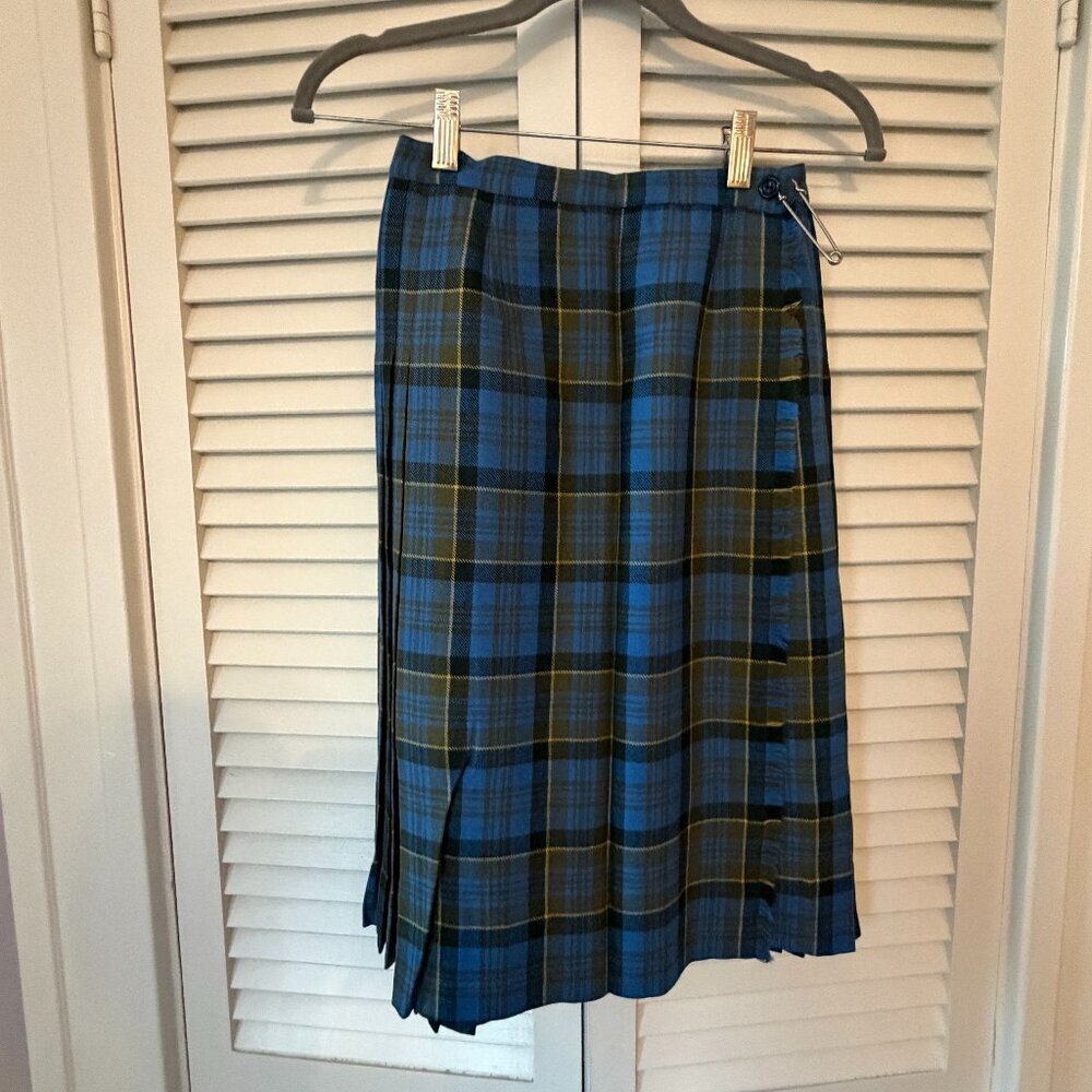 Vintage Hudson's Bay Company plaid skirt blue XXS midi 100% wool
